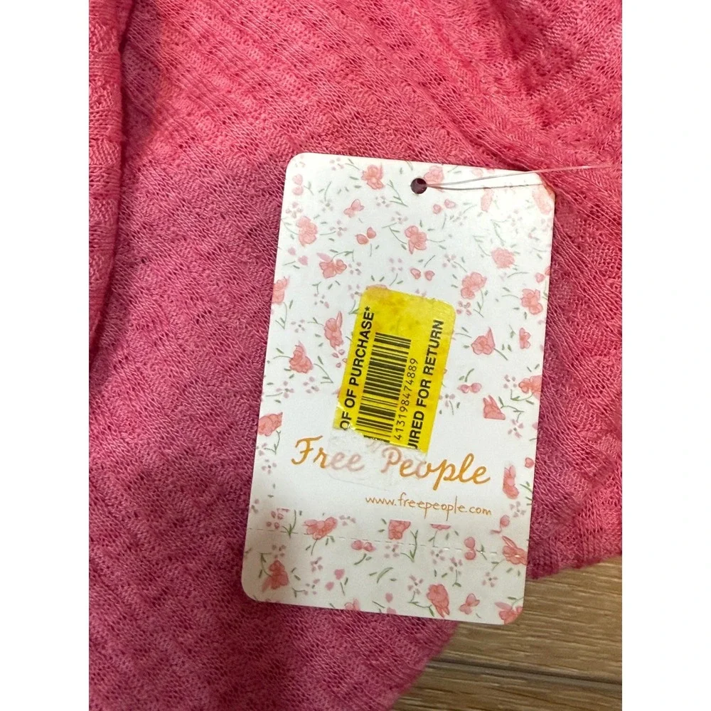 Free People We‎ The Free Pink Waffle Knit Thermal V-Neck Top Small NWT